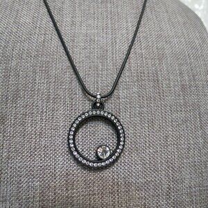 Brighton Black Circle Crystal Pendant Necklace 18" EUC